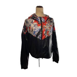 Nike 1XL Plus Tropical Floral Black Loose Fit Crop Athletic Windbreaker Jacket